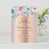 Invitation Éclairage Chic, Diamants Fête des mariées Florale (Debout devant)