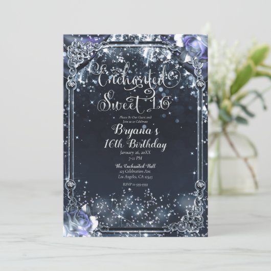 Invitation Éclairage d'argent pourpre doux 16 16e (Debout devant)