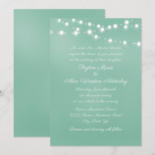 Invitation Éclairage de chaîne blanche Turquoise de la note d (Devant / Derrière)