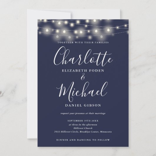 Invitation Éclairage de Chaîne de Caractères Mariage Code QR (Devant)