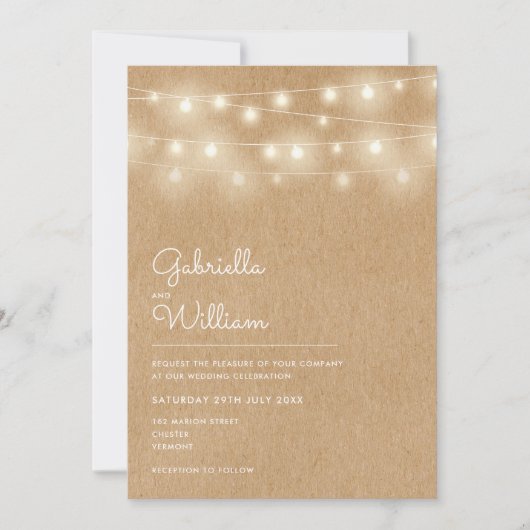 Invitation Éclairage de chaîne Mariage Kraft rustique (Devant)