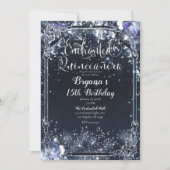 Invitation Éclairage en argent violet Roses Quinceañera (Devant)