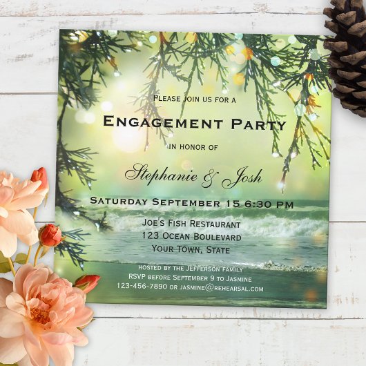 Invitation Éclairage Étincelle Plage Engagement Fête Invitati