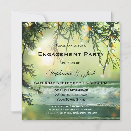 Invitation Éclairage Étincelle Plage Engagement Fête Invitati (Devant)
