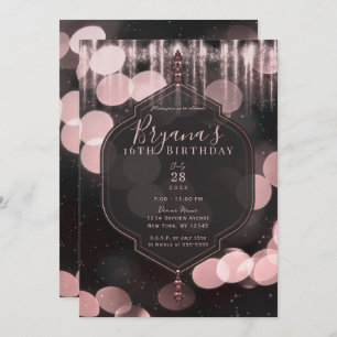 Invitation Éclairage noir rose Mystical Night Sweet 16