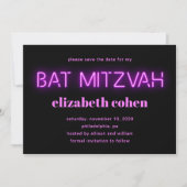 Invitation Éclairage rose bat mitzvah De Néon Enregistrer La (Devant)