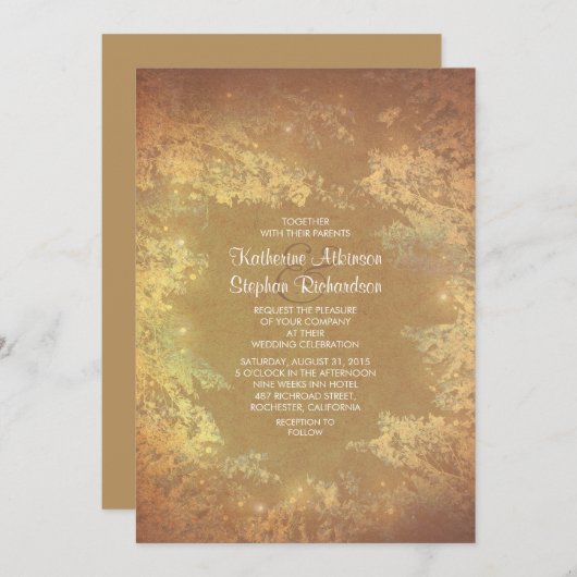 Invitation Éclairages à cordes & Branches Mariage rustique In (Devant / Derrière)