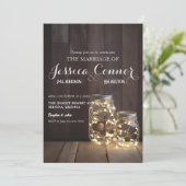 Invitation Éclairages de bocal en bois rustique neutre Mariag (Debout devant)