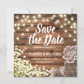 Invitation Éclairages et dentelle rustiques en bois Enregistr (Devant)