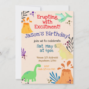 Invitation Éclatant d'Excitement Anniversaire Dinosaure Volca