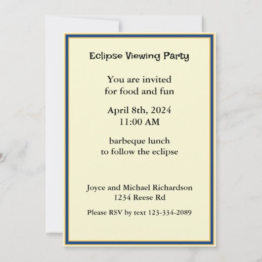 Invitation Éclipse solaire Affichage Partie entièrement perso (Dos)