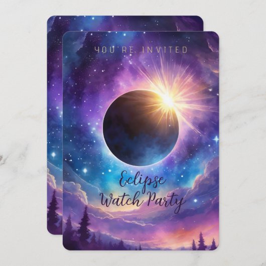 Invitation Éclipse solaire et étoiles célestes Ciel cosmique (Devant / Derrière)