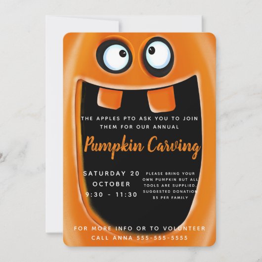 Invitation École de sculpture citrouille PTO PTA fête d'hallo (Devant)