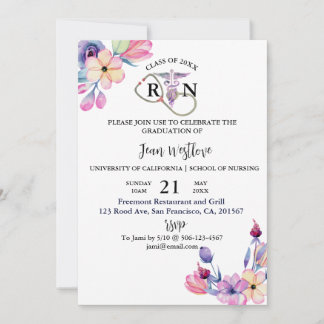 Invitation École de soins infirmiers aquarelle printemps flor