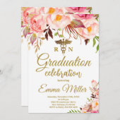Invitation École de soins infirmiers Boho Floral et Gold Grad (Devant / Derrière)