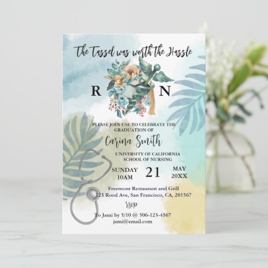 Invitation École de soins infirmiers Diplôme Boho Botanical F (Debout devant)