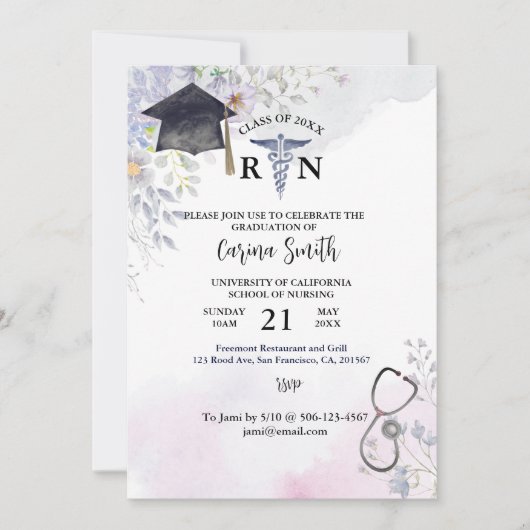Invitation École de soins infirmiers Graduation Floral Party  (Devant)