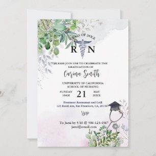 Invitation École de soins infirmiers Graduation Floral Purple