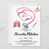 Invitation Ecole de soins infirmiers rose aquarelle (Devant)