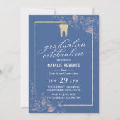Invitation École dentaire Graduation Vintage Bleu Botanique (Devant)