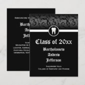 Invitation Ecole dentaire noire et blanche Dentistesse (Devant / Derrière)