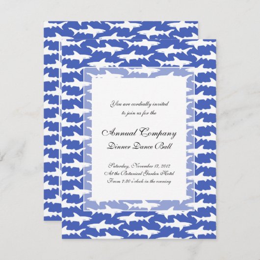 Invitation École des requins Funny Bleu et Blanc (Devant / Derrière)