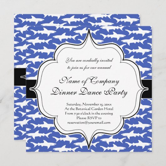 Invitation École des requins Funny Bleu et Blanc (Devant / Derrière)