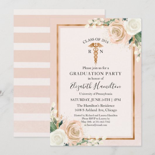 Invitation École Médicale de soins infirmiers Graduation Part (Devant / Derrière)