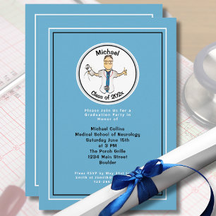 Invitation École Médicale drôle pour lui Bleu Graduation