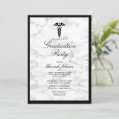 Invitation École Médicale Noir Marbre Blanc Photo Graduation (Debout devant)