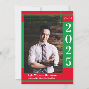 Invitation Ecole Rouge Verte Couleur Graduation Photo Plaid