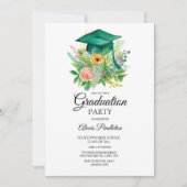 Invitation Ecole secondaire Green Graduation Cap Floral (Devant)