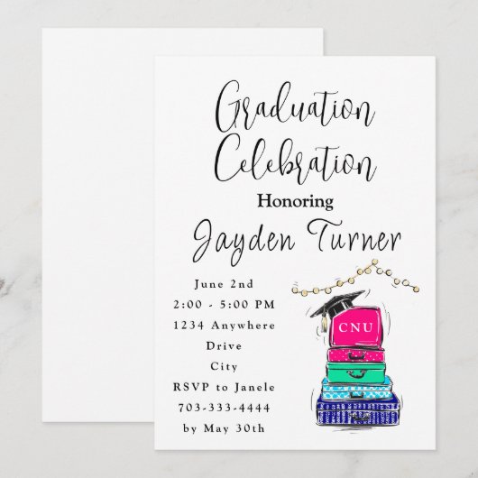 Invitation École secondaire valise de l'année scolaire (Devant / Derrière)