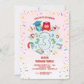 Invitation École thème rose 3e fête d'anniversaire (Devant)