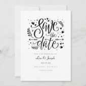 Invitation Économie de date de script rustique noir et blanc (Devant)