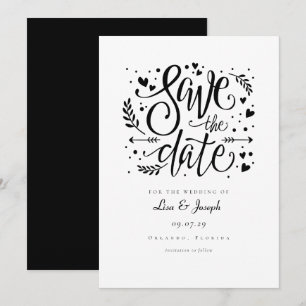 Invitation Économie de date de script rustique noir et blanc