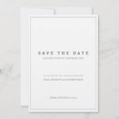 Invitation Économique gris blanc mariage vertical save the da (Devant)