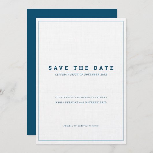 Invitation Économique mariage vertical blanc et bleu marine s (Devant / Derrière)
