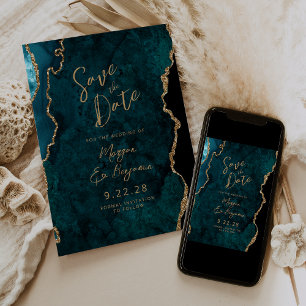 Invitation Économisez la date de mariage de script d'agate bl