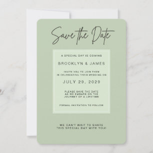 Invitation Économisez la date de mariage minimaliste vert sau