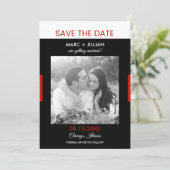 Invitation Économisez la date de mariage moderne en noir et r (Debout devant)