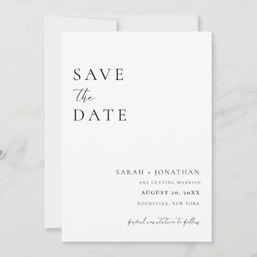 Invitation Économisez la date de photo de script minimal mode (Devant)