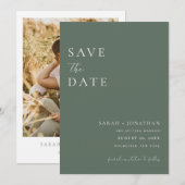 Invitation Économisez la date de photo de script minimal vert (Devant / Derrière)