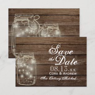 Invitation Économisez la date Élégant Rustique Mason Jar Lumi