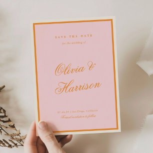 Invitation Économisez la date en rayures prépa rose orange