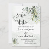 Invitation Économisez la date Eucalyptus vert couleur d'aquar (Devant)