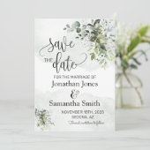 Invitation Économisez la date Eucalyptus vert couleur d'aquar (Debout devant)
