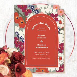 Invitation Économisez la date Floral Bohème Chic Orange Brûlé