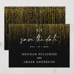 Invitation Économisez la date moderne aux reflets dorés branc