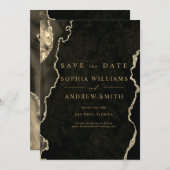 Invitation Économisez la date moderne or et noir (Devant / Derrière)